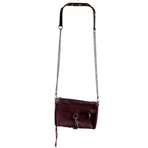 Rebecca Minkoff Mini Mac Crossbody Bag Burgundy Studded Chain Strap Concert